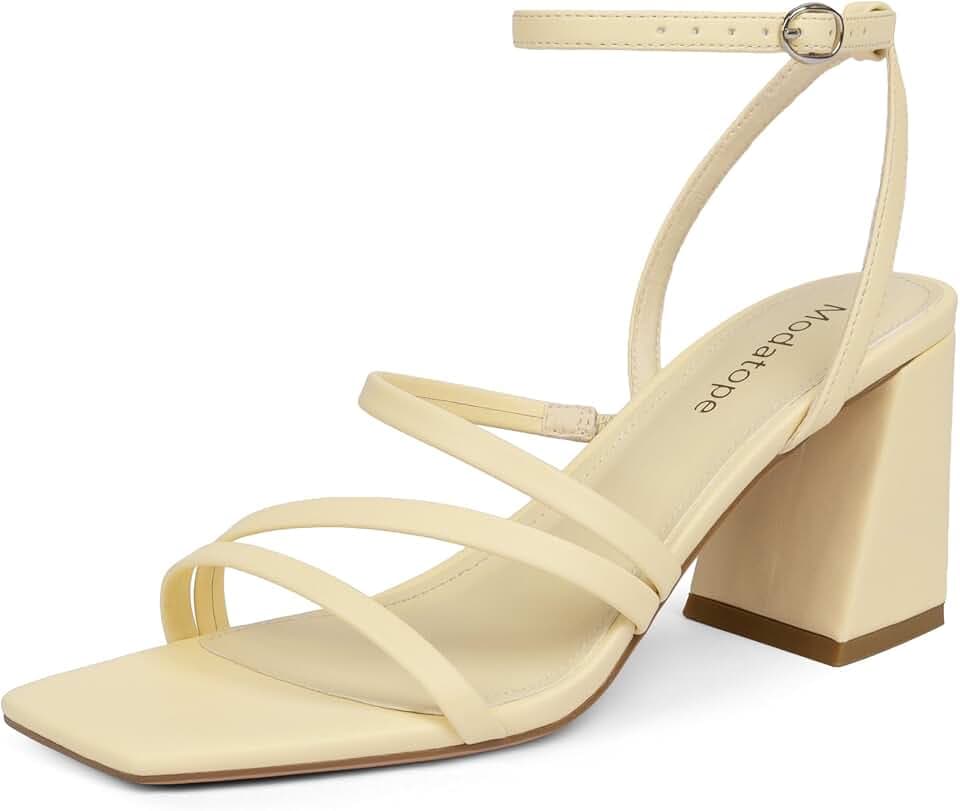 Modatope Women's Heeled Sandals Square Toe Chunky Strappy Heels Prom Shoes