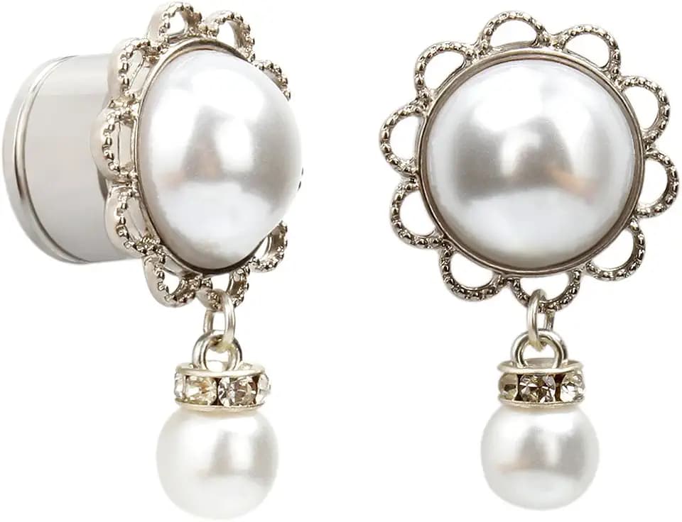 KUBOOZ Pearl Pendant Ear Piercing Jewelry Stainless Steel Tunnels and Plugs Ear Expander Reamer Guages