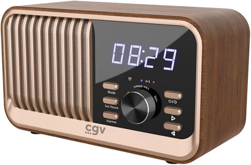 CGV | Bebop FM Holz – tragbares Radio FM/Bluetooth 5.3 / USB/Micro-SD/AUX – Lautsprecher 8 W – wiederaufladbarer Li-Ion-Akku