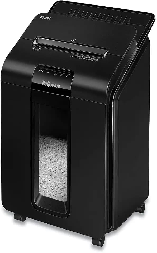 Fellowes AutoMax Micro-Cut 100M Commercial Office Auto Feed 2-in-1 Paper Shredder with 100-Sheet Capacity, Black