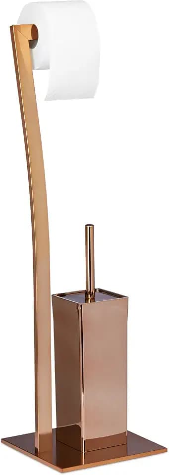 Relaxdays Stand WC Garnitur WIMEDO eckig HBT: 71 x 20 x 20 cm Toilettenbürstenhalter aus Edelstahl mit Lackierung Toilettenpapierhalter und Klorollenhalter als freistehende WC Bürstengarnitur, kupfer