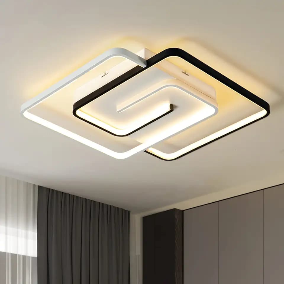 Moderne LED-Deckenleuchte 36W 50cm mit Fernbedienung Geometrie quadratisch schwarz-weiß dimmbar Unterputz für Wohnzimmer Schlafzimmer Küche