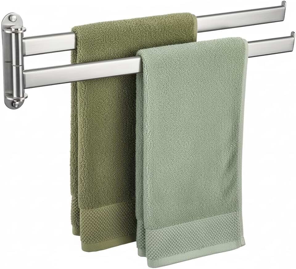 KES Handtuchhalter 2 Armig Schwenkbar, Doppel Badetuchhalter Edelstahl 18/8 Badezimmer Handtuchstange 50CM 180°Drehung, A2104S2L50-2