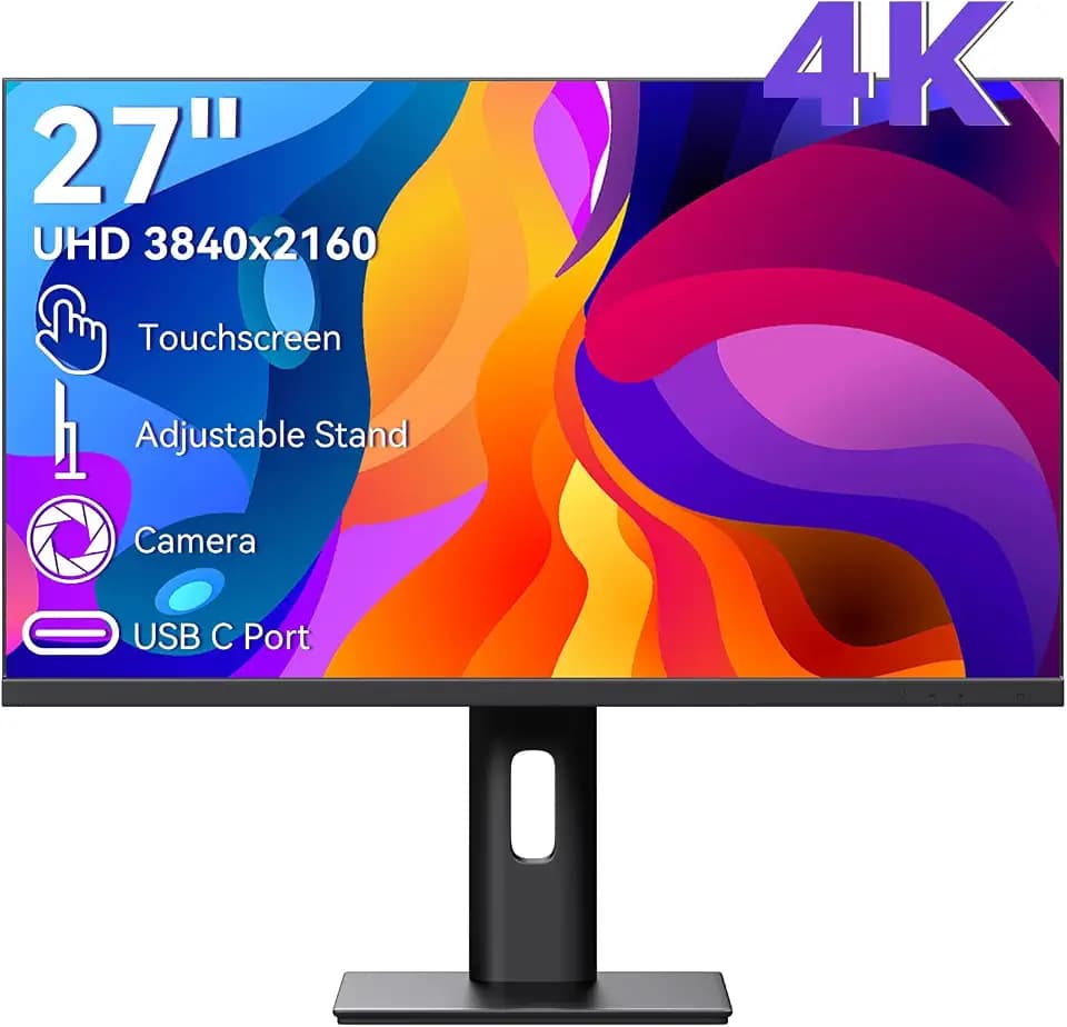 Touchscreen Monitor 4K Gaming 27 Inch UHD 3840x2160 IPS Computer Monitor with Webcam, 60Hz, Ultra-Thin Bezel, HDMI, DisplayPort, 400 cd/㎡, VESA, Tilt Adjustable