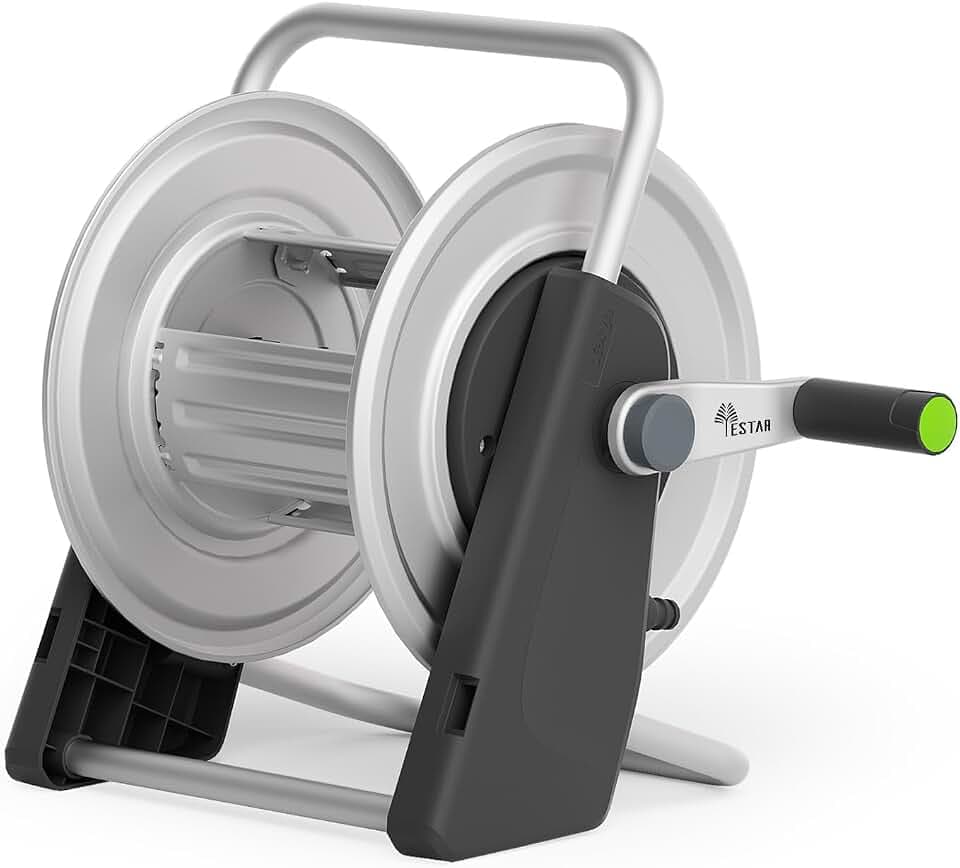 Metal Garden Hose Reel Cart,Hose Holder Up to 50-80 Feet of 5/8" Hose,Wall Mounted Water Hose Reel,Portable Hose Reels for Outside Car Washing, Watering