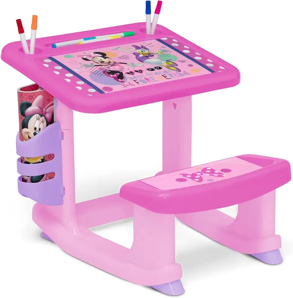 Disney Minnie Mouse Draw and Play Desk by Delta Children – Includes 10 Markers and Coloring Book, Pink