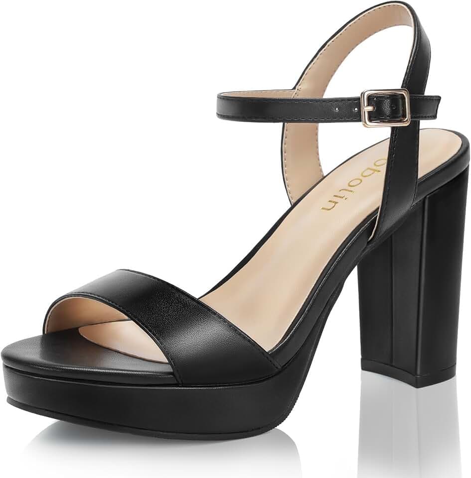 DOBOLIN Wide Width Heels for Women Block Chunky Platform Sandals