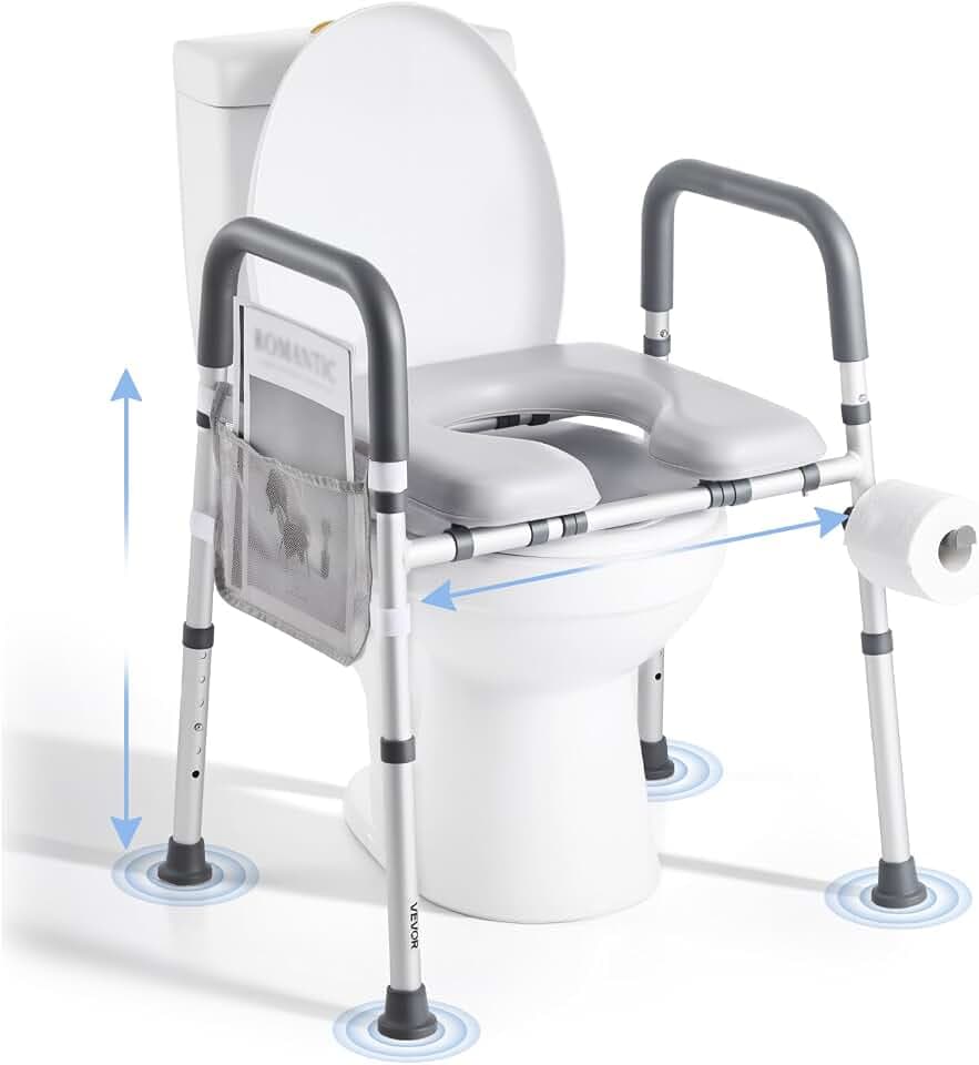 VEVOR Raised Toilet Seat with Arms, 400 lbs Load Capacity, Adjustable Height and Width, Commode Cushion Padded Elevated Toilet Seat Riser with Handles for Seniors, Elderly, Handicap, Disabled, Adults