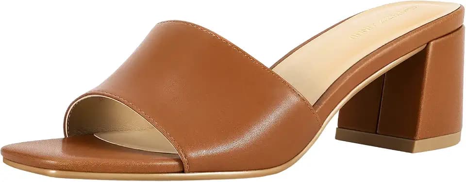 PIZZ ANNU Women's Square Open Toe Heels Sandals Low Block Chunky Heeled Sandal Slip on Mules Comfortable Casual Dress Pumps Shoes