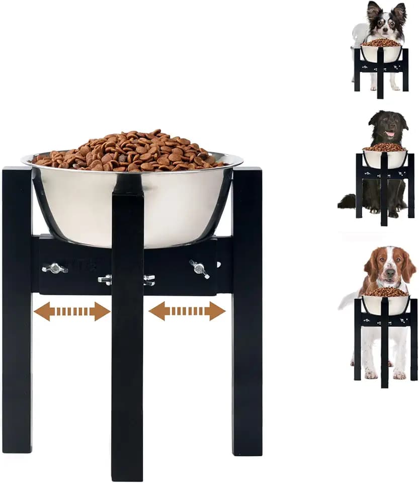 Elevated Dog Bowl Stand Adjustable Dog Food Holder 10”H Medium Black