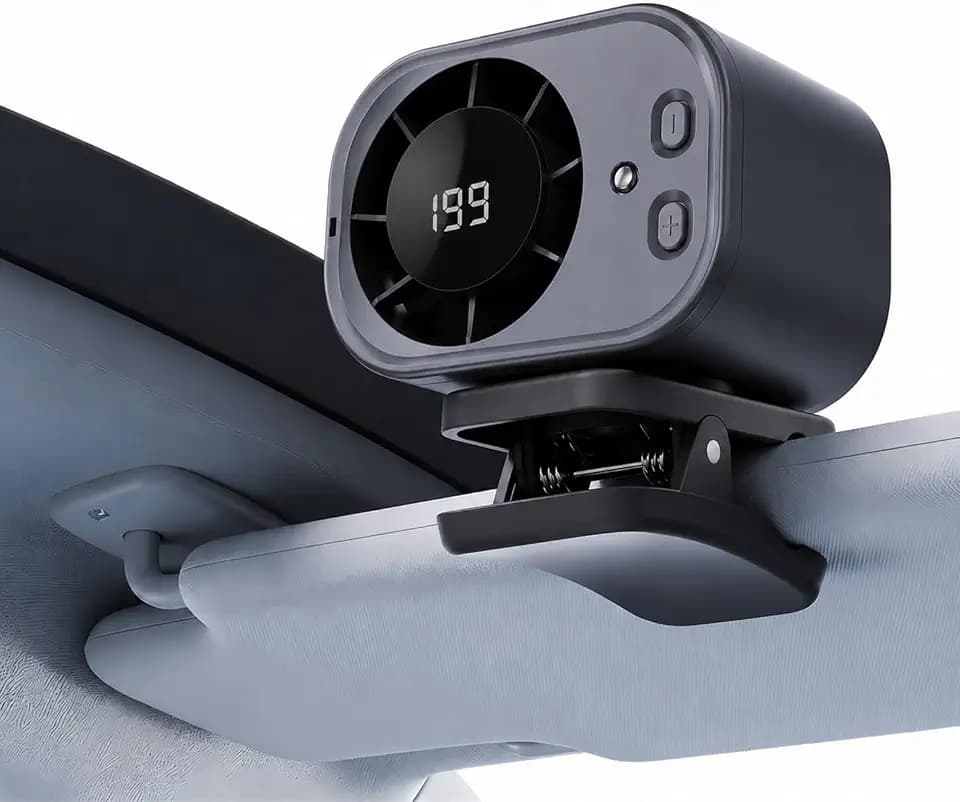 Clip On Air Conditioner for Car, 2026 Portable Car Air Conditioner 360° Rotation 199 Speeds Silent Mini Bladeless Fan with Led Lights Clip On Fan for Cars Work Camping (Black)