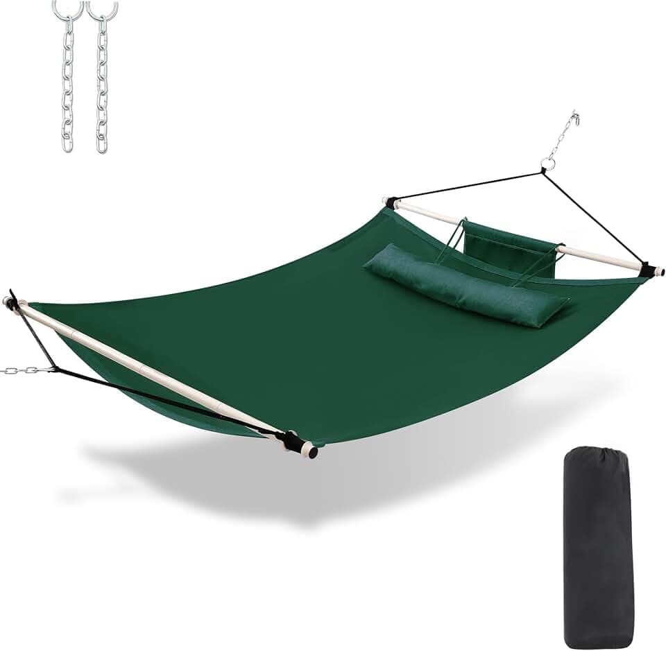 TegerDeger 15FT Hammock with Iron Spreader Bar - Dark Green