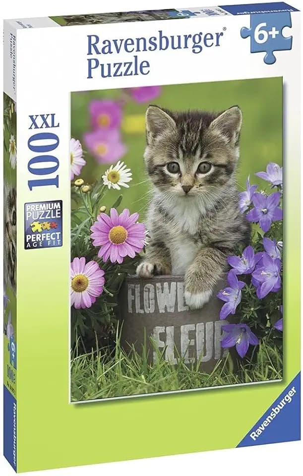 Ravensburger - Kinderpuzzle - Puzzle 100 S. XXL - Kätzchen unter den Blumen - Ab 6 Jahren - 10847