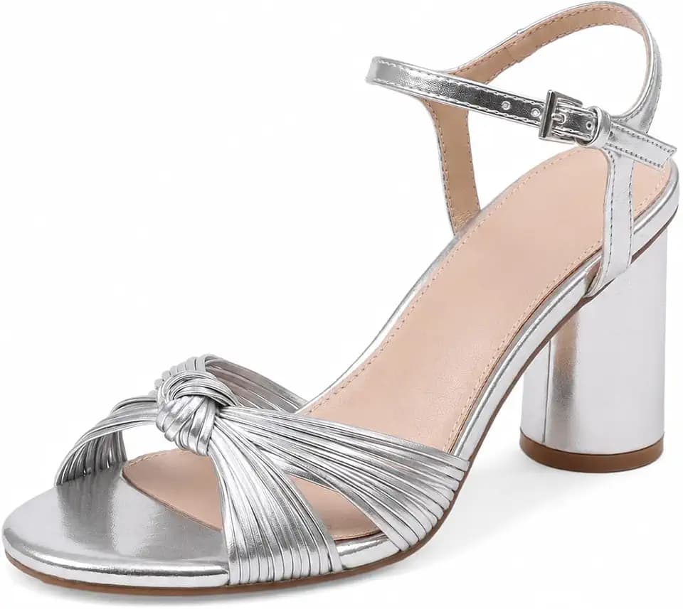 Eteridrey Chunky Block Heels Women Braided Knot Ankle Strap Sandals