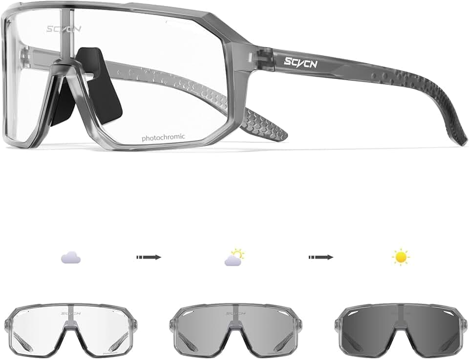 SCVCN Photochromic Cycling Glasses Sport Sunglasses Clear MTB BMX Men Women Running Driving S62