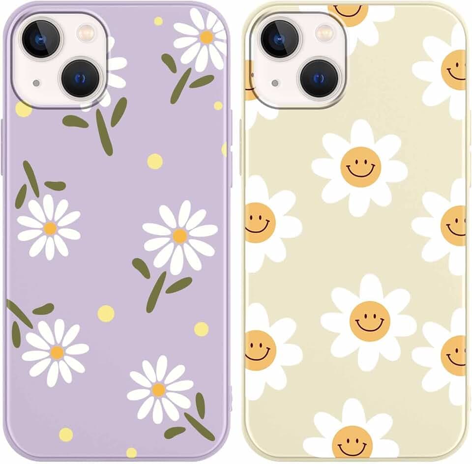 Yoedge 2 Stück HandyHülle für iPhone 15 Hülle 6,1", Mädchen Schutzhülle Blumen Muster Aesthetic Design,Frauen Geschenk Weich TPU Silikon Stoßfest Cover Case für iPhone 15, Lila Blume