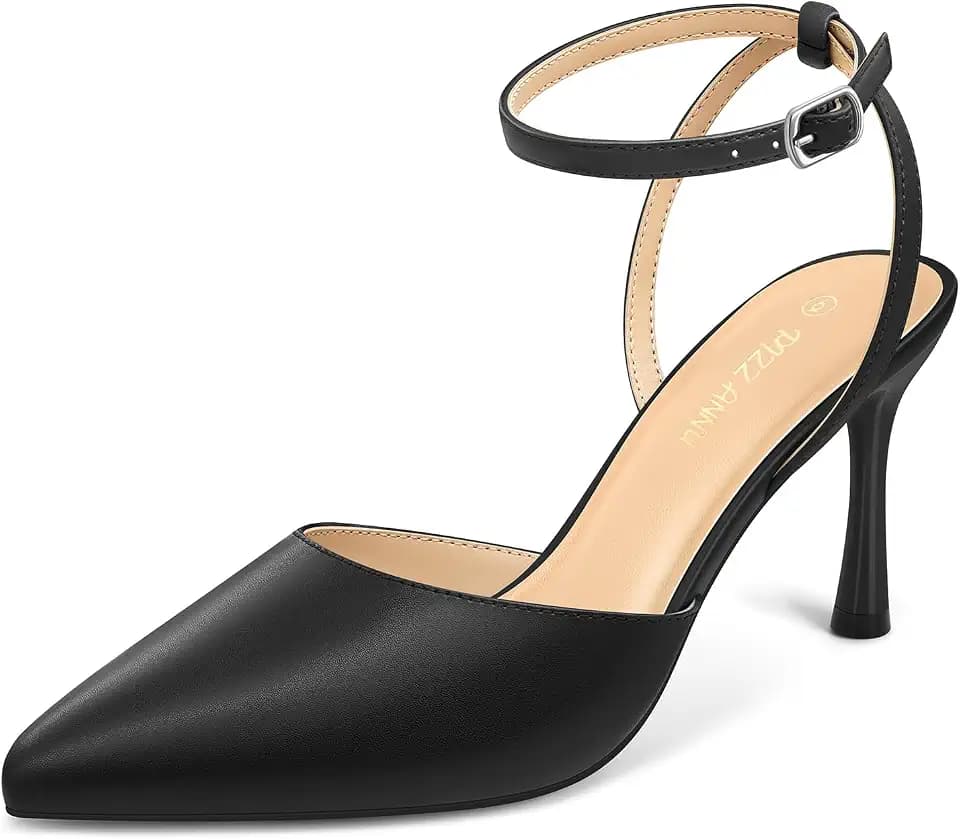 PIZZ ANNU Women's Cienna High Heels Sexy Stiletto Pumps Closed Toe Mesh Sparkly Rhinestones Ankle Strap Dress Wedding Party Pumps Shoes