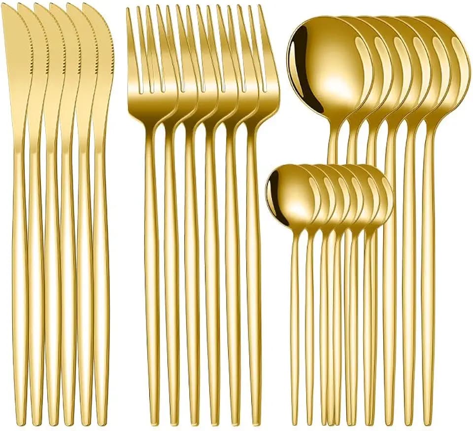 24-teiliges Edelstahl Besteckset für 6 Personen, goldfarben