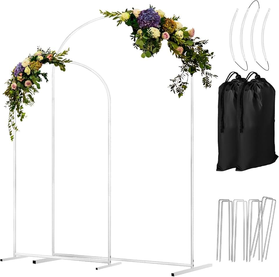 COLRASN Arch Backdrop Stand Set of 2 Metal Wedding Arches 7.2FT & 6FT Balloon Frame for Birthday Party Graduations, Holiday Ceremony - Ideal for Flowers and Garden Decor, White