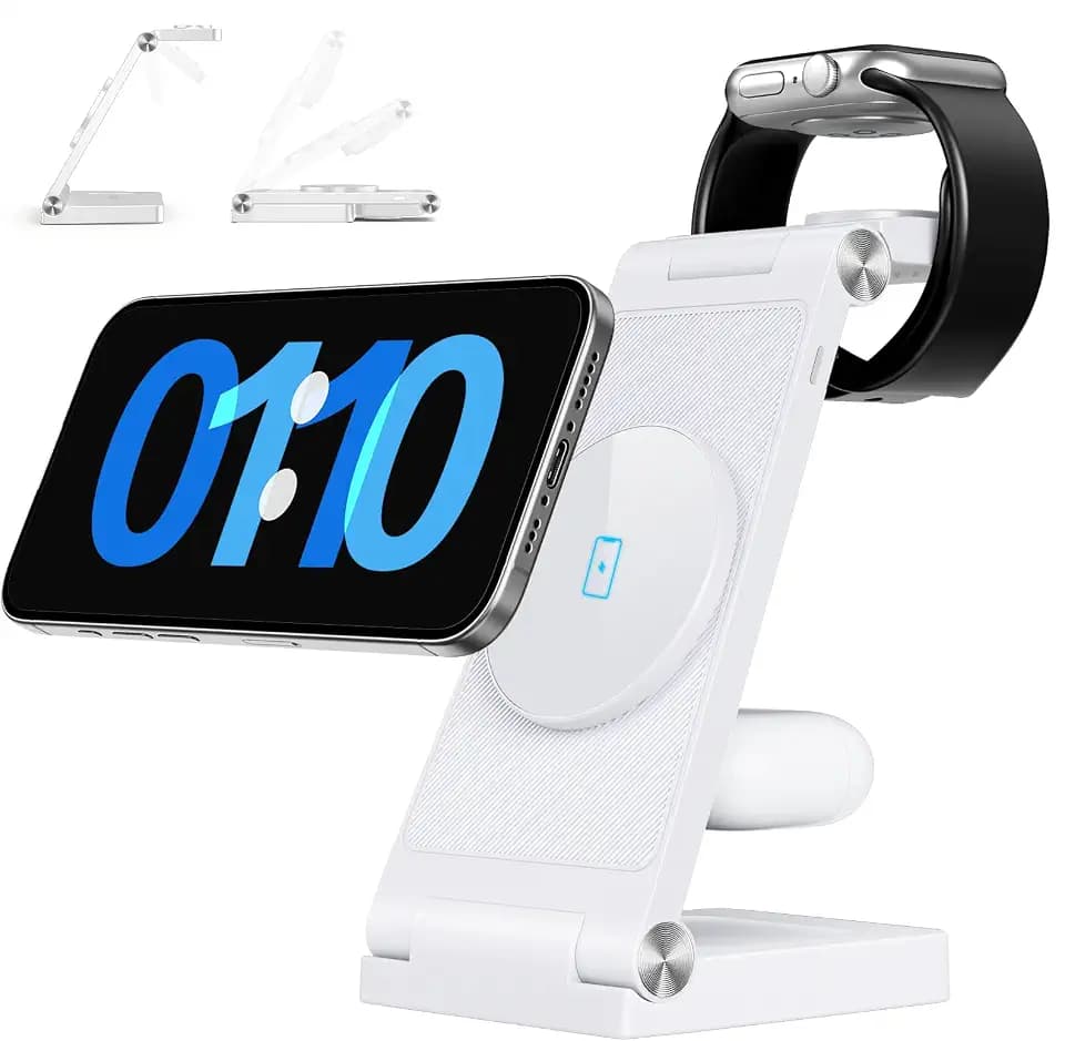 2026 Traveling Wireless Mag-Safe Fast Charging Station,Magnetic 3 in 1 Charger with Light for iPhone 16 15 14 13 12 Pro Max Plus,Apple Watch Series & Air pods 4 3 2 Pro-Gifts for Wife & Husband