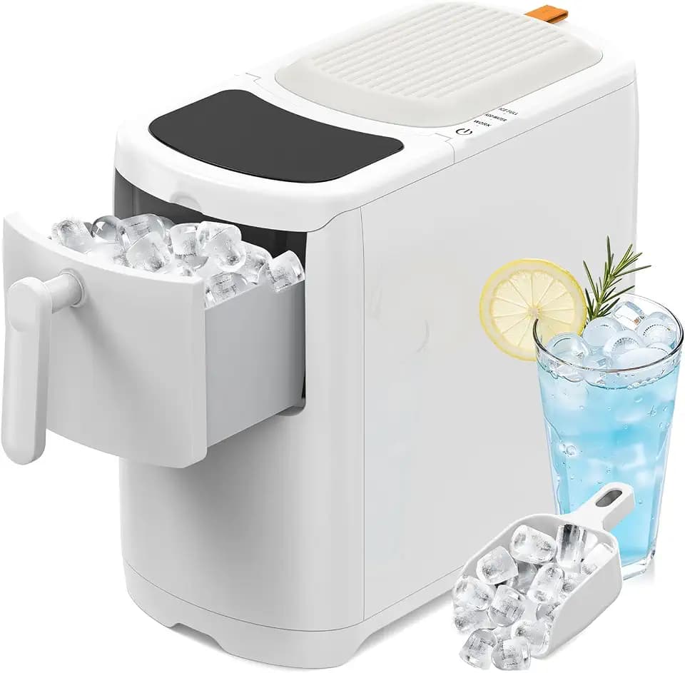 Electactic Easy Clean Countertop Ice Makers, 18Lbs/Day Compact Size, Bullet Ice Maker with Pull-Out Ice Basket, 6Pcs Bullet ICES in 8 Mins, Self-Cleaning Low Noise Countertop Ice Maker(Pearl White)