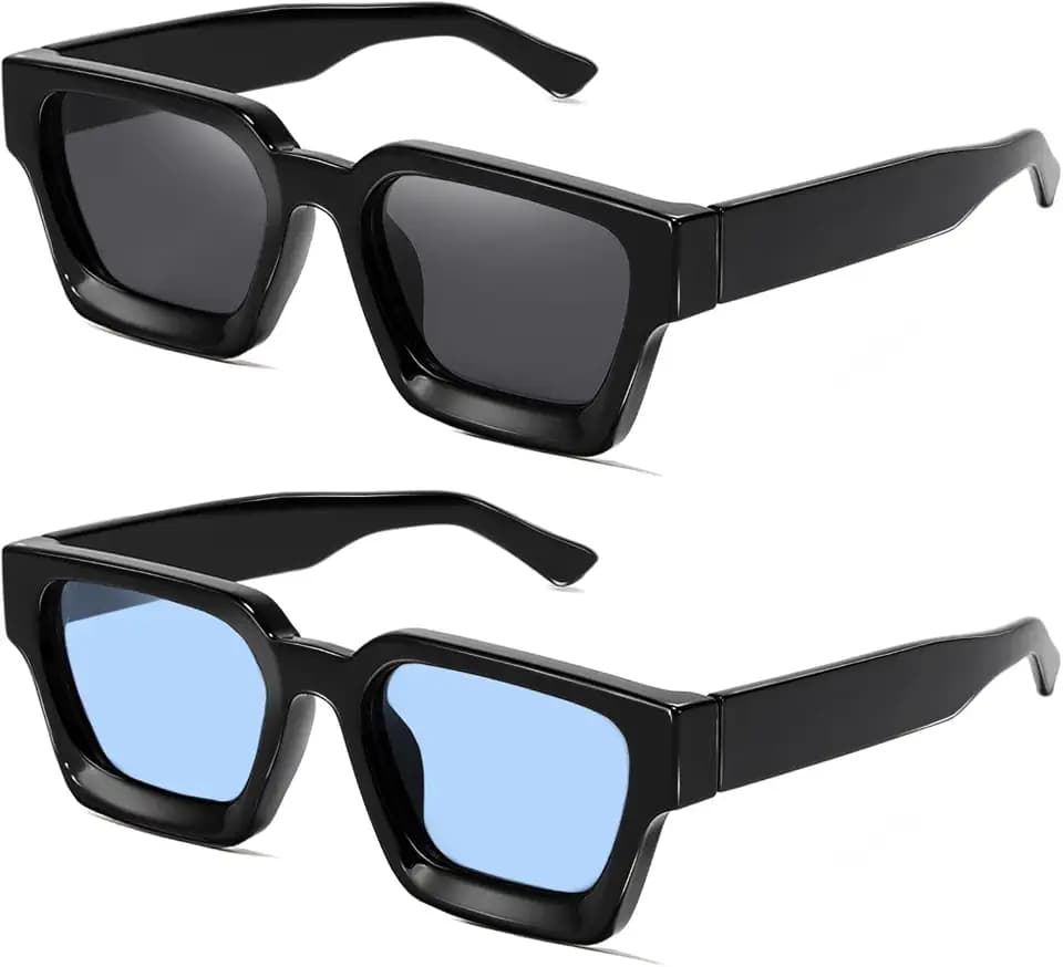 Retro Square Polarized Sunglasses for Men Women Vintage Rectangle Chunky Black Shades 90s Glasses