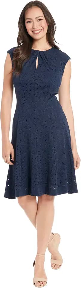 London Times Women's Keyhole Neck Fit and Flare Summer Dress | Casual Dresses for Women
