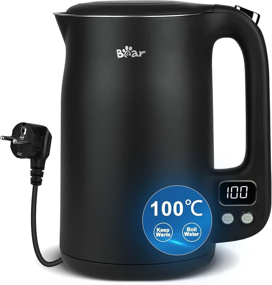 Bear 1.7L 304 Edelstahl Mit 11 Temperaturen Wasserkocher,1800w Trockenaufschutz, Doppelter Verbrühungsschutz, Bpa Frei, Lcd Anzeige Precision Control, Temperatureinstellung (40°C-100°C)