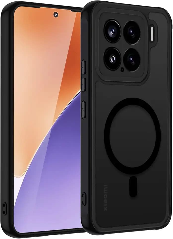 TUUTPU Magnetisch Hülle für Xiaomi 15 Kompatibel mit MagSafe, Handyhülle Matt Transluzente Schlanke Hart Case Kratzfeste PC Rückseite + TPU Bumper Stoßfest Schutzhülle, Schwarz