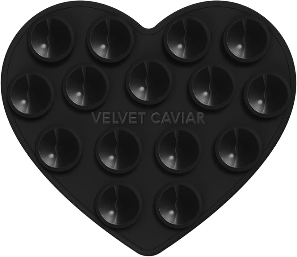 Velvet Caviar Suction Cup Phone Case Mount Compatible with MagSafe Devices Only - Magnetic Silicone Sticky Phone Grip Holder for iPhone Back of Phone - Mirror Gripper (Black Heart)