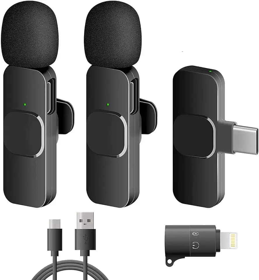 Wireless Lavalier Microphone, Mini Microphone for iOS/Android, 2 Pack Plug & Play, Lavalier Microphone Wireless for YouTube/Facebook Live Stream, TikTok Vlog (No App and Bluetooth Required)