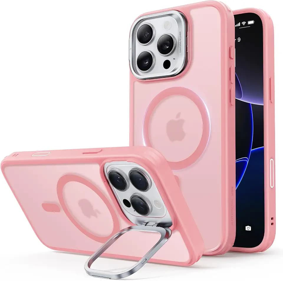 ESR Classic Hybrid Case for iPhone 16 Pro Max with Flex Stand, Frosted Pink