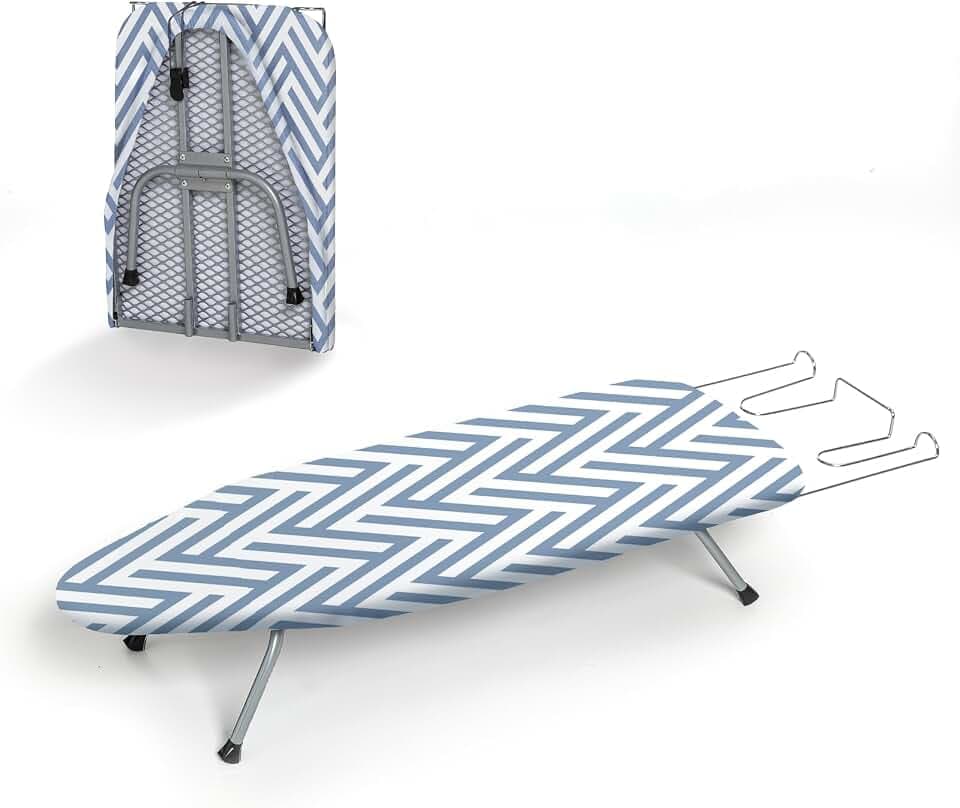 Small Tabletop Ironing Board Foldable, RAINHOL Blue White Stripes 32"x 12"