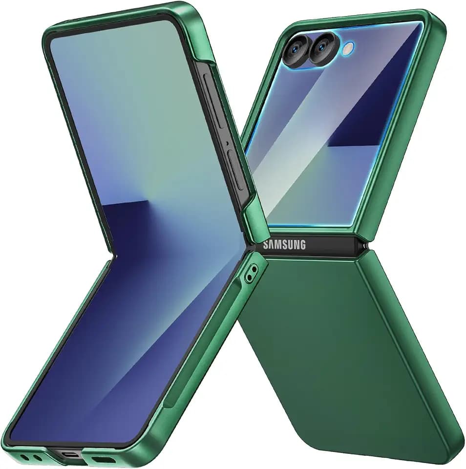 Ruky for Z Flip 7 Slim Case, with Built-in Screen Protector, Dark Green