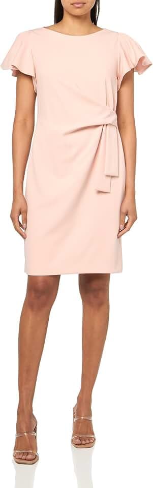 Tommy Hilfiger Women's Flounce Sleeve Side Drape Fully Lined Sheath Dress