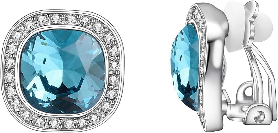 Yoursfs Rhinestone Clip Earrings for Women Platinum Plated with Clear Square Crystal Fashion Earrings Hypoallergenic Non Pierced Earring Bridal Wedding Jewelry