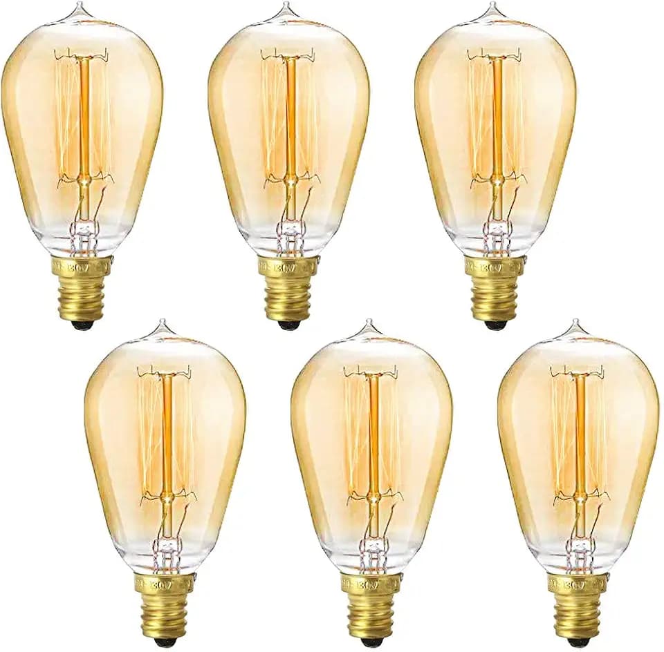 New orange heart Vintage Edison Light Bulbs, E12 Candelabra Light Bulbs, 40W Dimmable Incandescent Bulb, 110-130v, ST45 Squirrel Cage Filament Edison Bulb for Home Light Fixtures Decorative 6-Pack