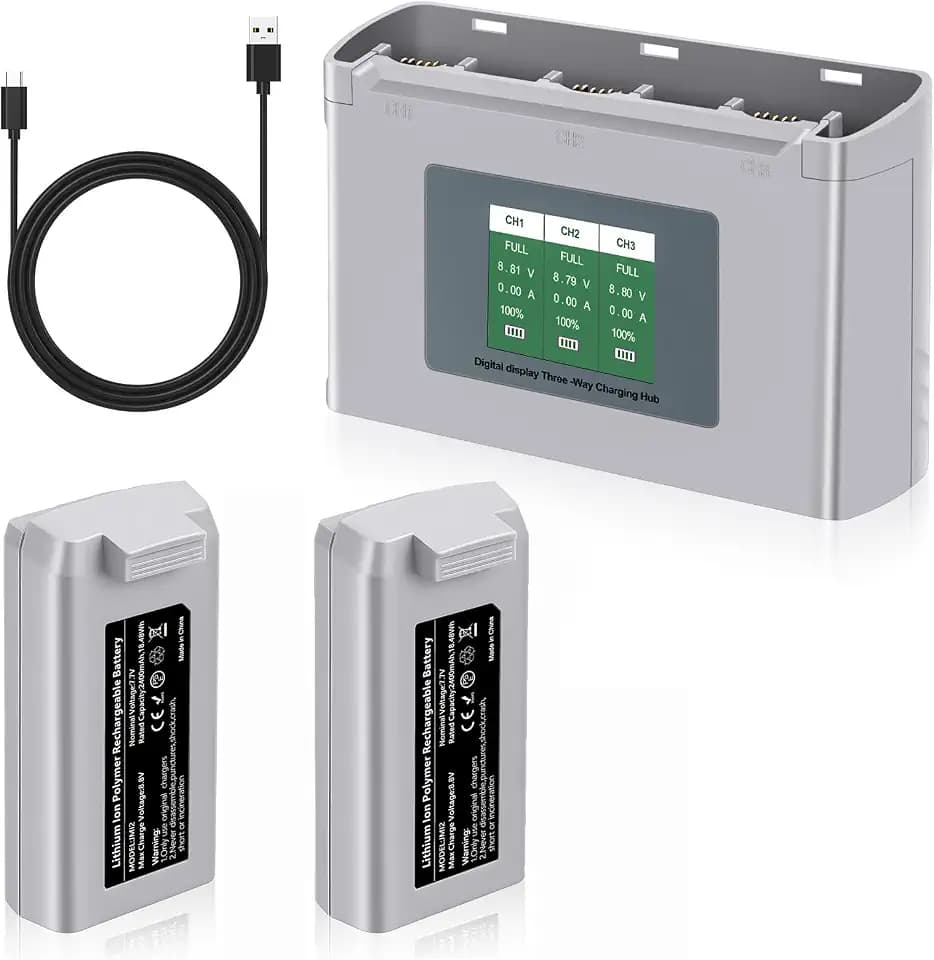 Mini 2 Series Intelligent Flight Battery 2 Packs 2400mAh Drone Batteries(31 Mins Max Flight Time) and 3 Slots Two-Way Charging Station with LCD Display Compatible with DJI Mini 4K/2/2 SE/SE