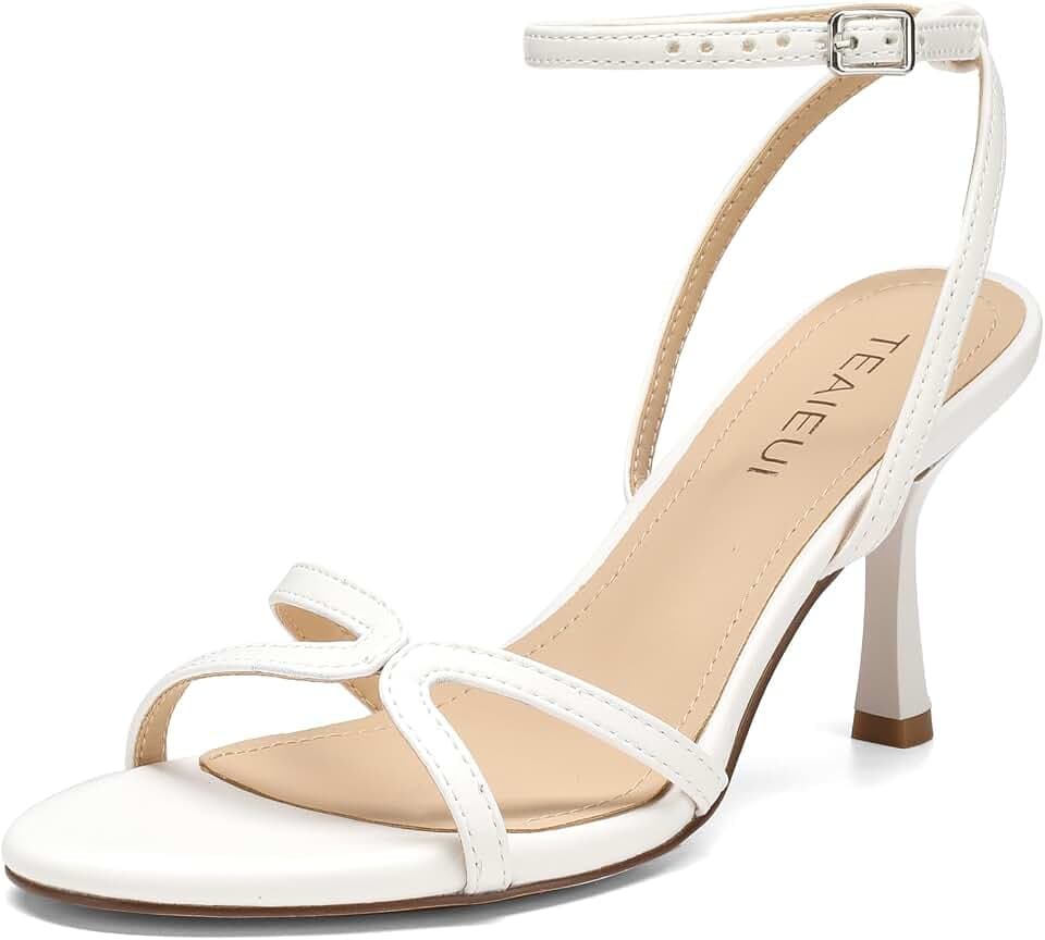TEAIEUI Women's Strappy Kitten Heels Open Toe Stiletto Heeled Sandals Ankle Strap Dress Shoes for Party