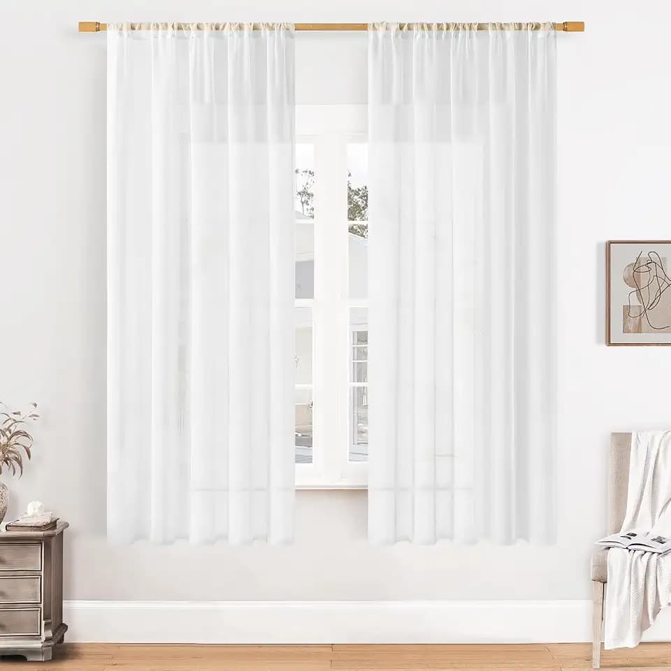 Softalker Scheibengardine Bistrogardine Gardinen Weiss Transparent in Leinen-Optik Vorhang Kurz Durchsichtig 120 cm Hoch Fenstervorhang Deko für Schienen Schlafzimmer, Küchen, 140 cm Breit, 2er Set