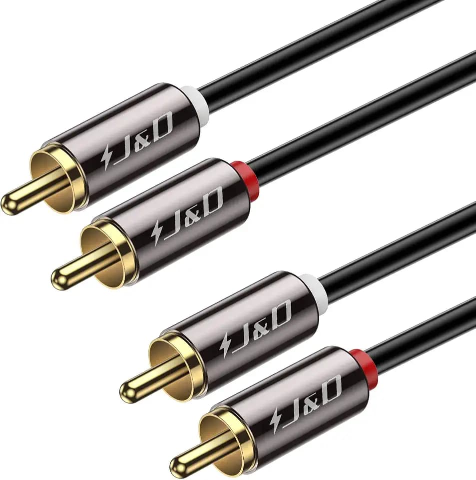 J&D 2 RCA M/M Stereo Audio Cable, Gold-Plated 2RCA Male to 2RCA Male Copper Shell Auxiliary Audio Cord for Home Theater HDTV Amplifiers Hi-Fi Systems Speakers, RCA Audio Cables, 7 Feet