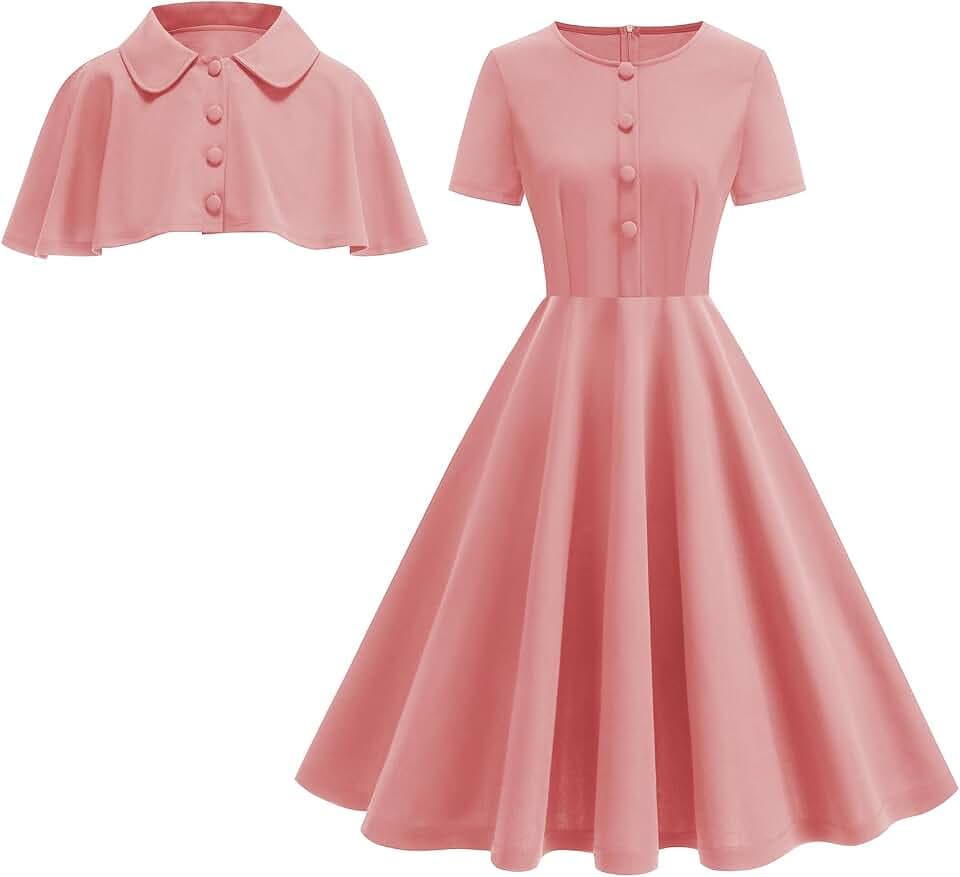 OMEWEE Damen Umhangkleid 1950er Vintage Cocktail Party Kleider Kurzarm A-Linie Swing Ballkleid Elegant Formell Hochzeit Gäste Kleider