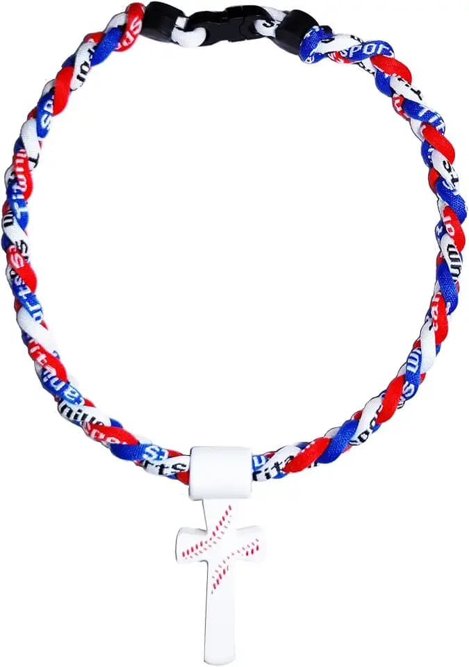 Baseball Rope Necklace with Silicone Cross Triple Rope Baseball Necklace with Cross