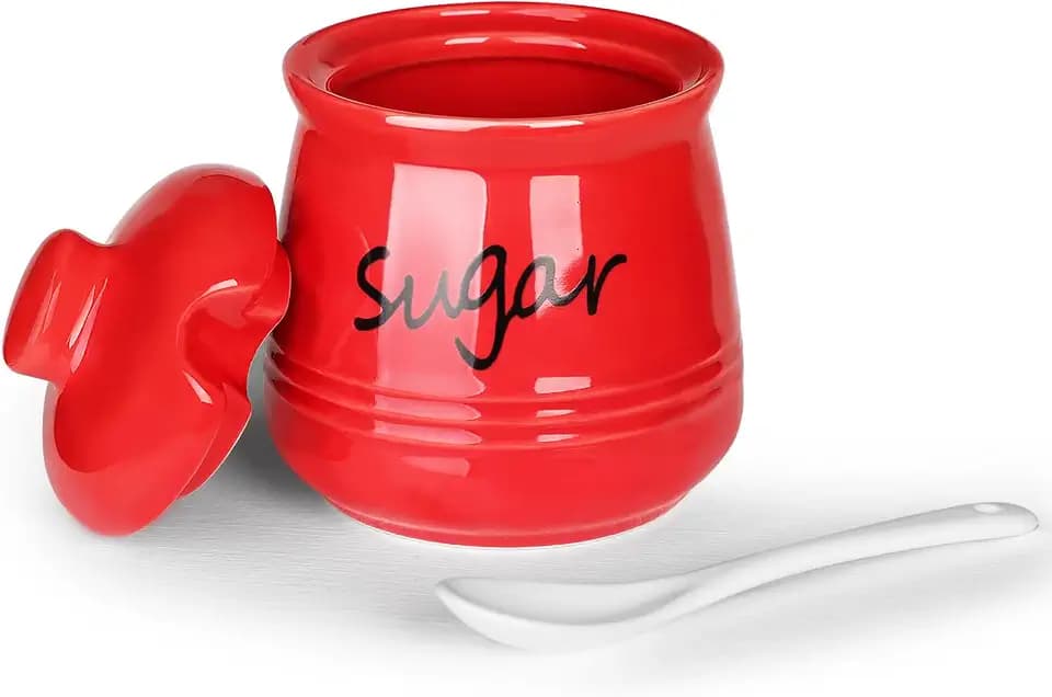12oz Ceramic Sugar Bowl with Lid and Spoon (Red)