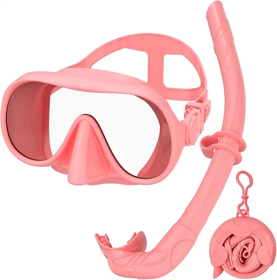 Snorkeling Gear for Adults, Snorkel Set Adult, Scuba Diving Mask, Panoramic View Anti-Leak Anti-Fog Dive Swimming Goggles Tempered Glass Panoramic Wide View Travel Portable Foldable