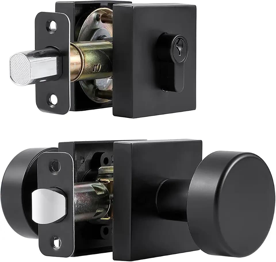 coolnews Black Exterior Door Knob with Deadbolt, Single Cylinder Deadbolt Lock and Door Knob Set, Matte Black