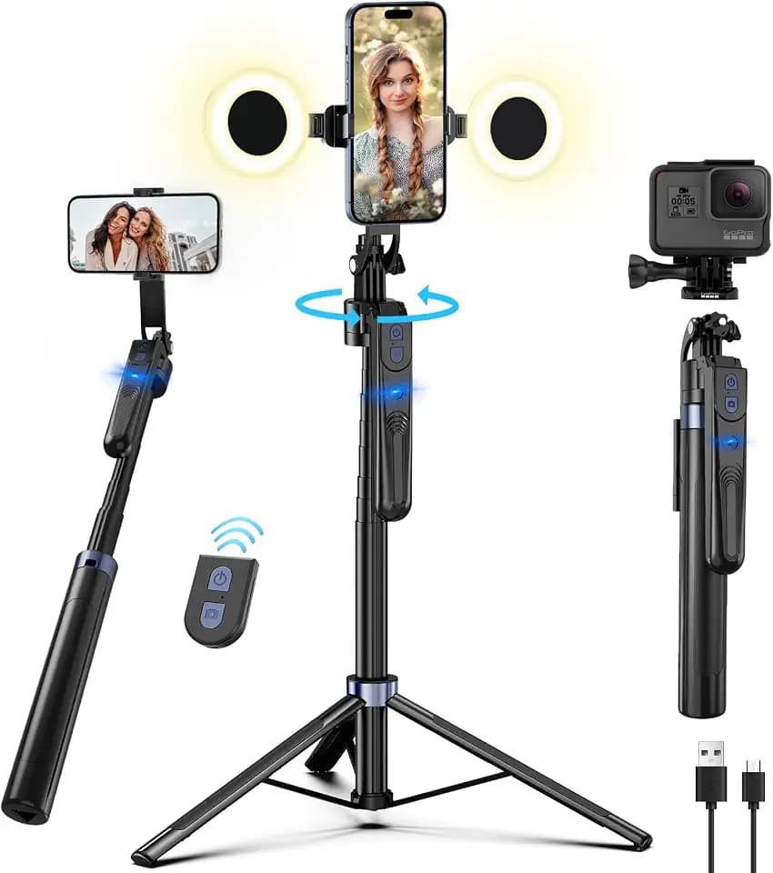 180CM Auto Face Tracking Stativ für Smartphone,360 Drehung Handy Stativ mit Licht,Handyhalterung für iPhone und Android,Selfie Stick Tripod für Reisen, Vlogging, Live-Streaming