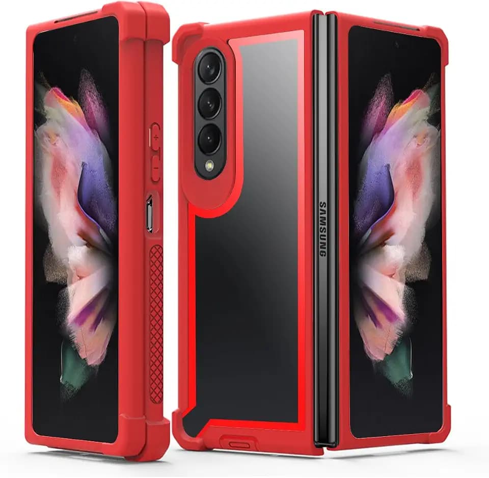 Asuwish Phone Case for Samsung Galaxy Z Fold 4 5G 2022 Cover Shockproof Hard Drop Proof Full Body Protective Heavy Duty Hybrid Dual Layer Cell Accessories ZFold4 Z4 Fold4 4Z ZFold45G Women Men Red