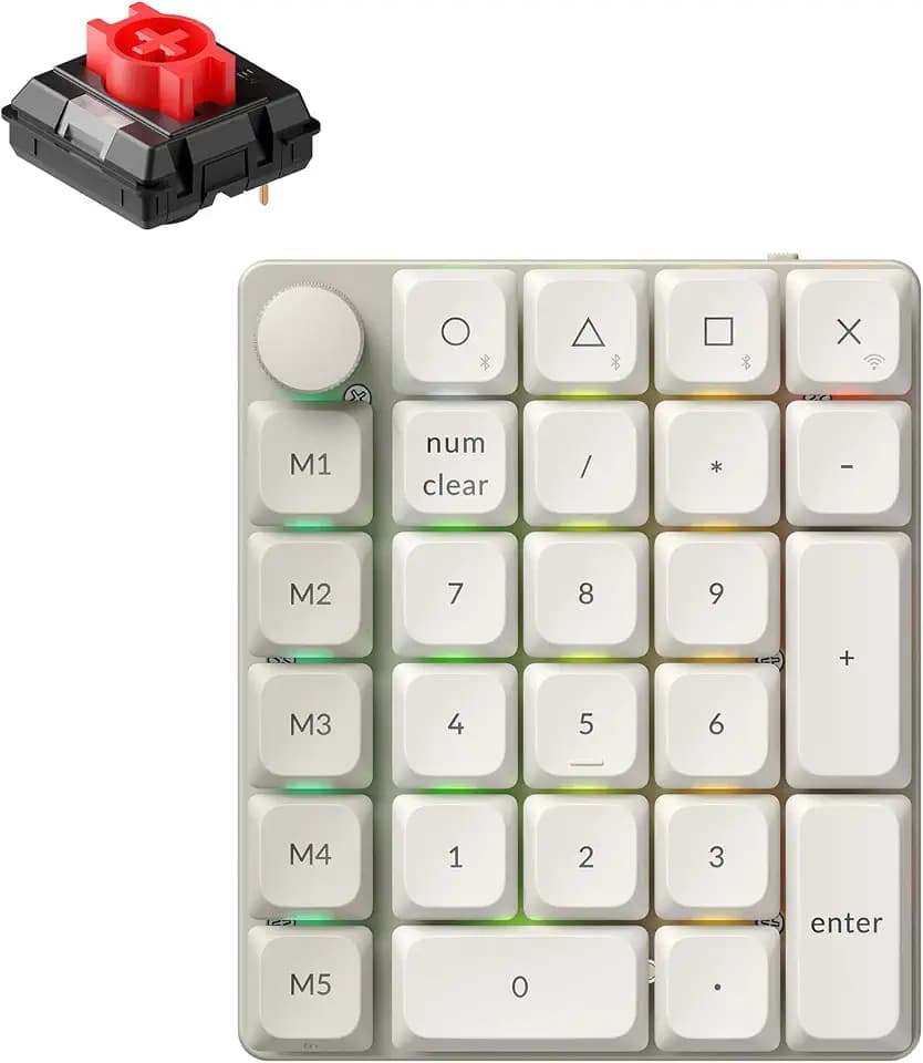 Keychron K0 Max QMK Wireless Custom Number Low-Profile RGB Backlit (Hot-Swappable) Red Switch Keypad, 2.4 GHz & Bluetooth 5.3 Connection, 1000Hz Polling Rate - Retro Version