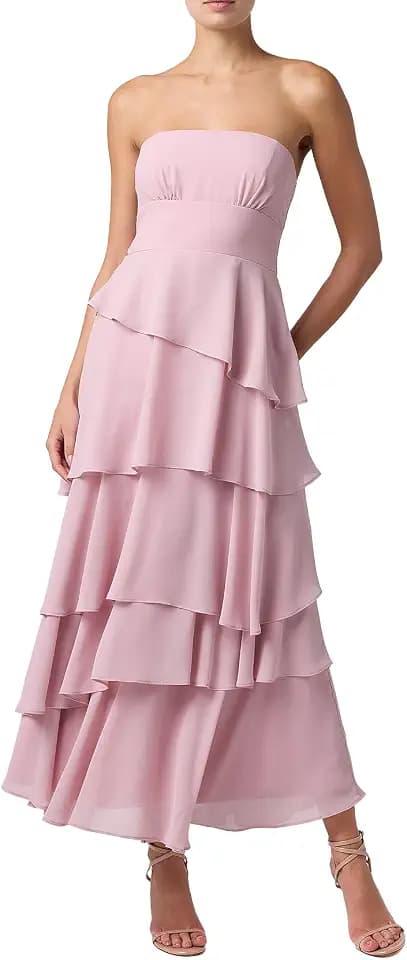 Lulus Jovie Strapless Tiered Ruffle Midi Dress
